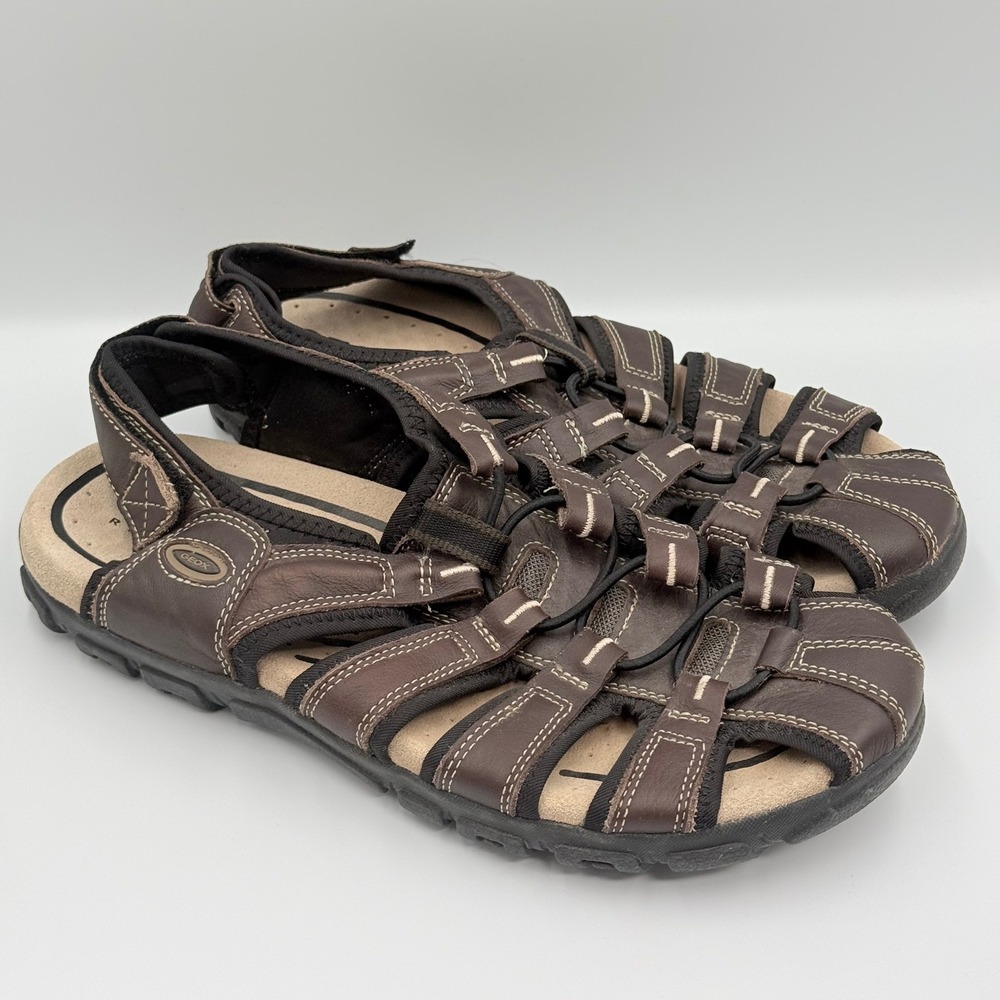Geox Respira Mens Brown Leather Fisherman Sandals US 8 EUR 41 Bungee Strap